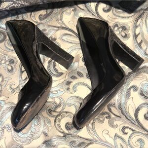 Women Tory Burch Black Patented Leather Glittery Heel Shoes Office Church sz 8.5